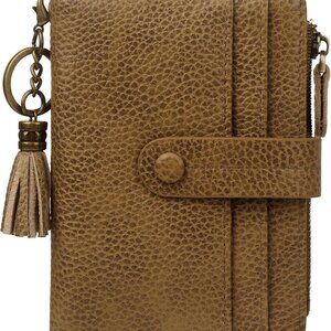 Leather Wallet Women RFID Blocking Compact Card Holder Bifold Tassel Coin Purse